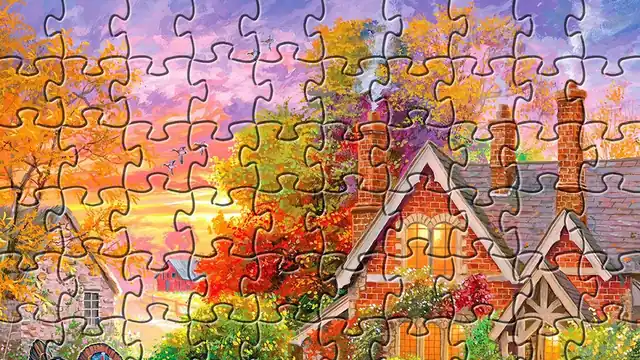 Στιγμιότυπο από το Jigsaw Puzzle - Daily Puzzles: Παζλ φθινοπωρινού τοπίου με ημιτελή κομμάτια στην άκρη